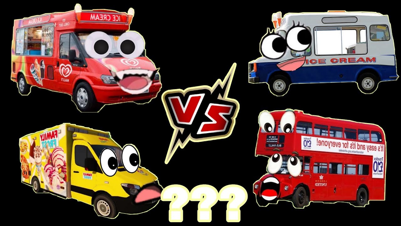 !Ice Cream Trucks Vs Double Decker TourBus "Horn" Sound Variations in 60 Seconds LK Loves