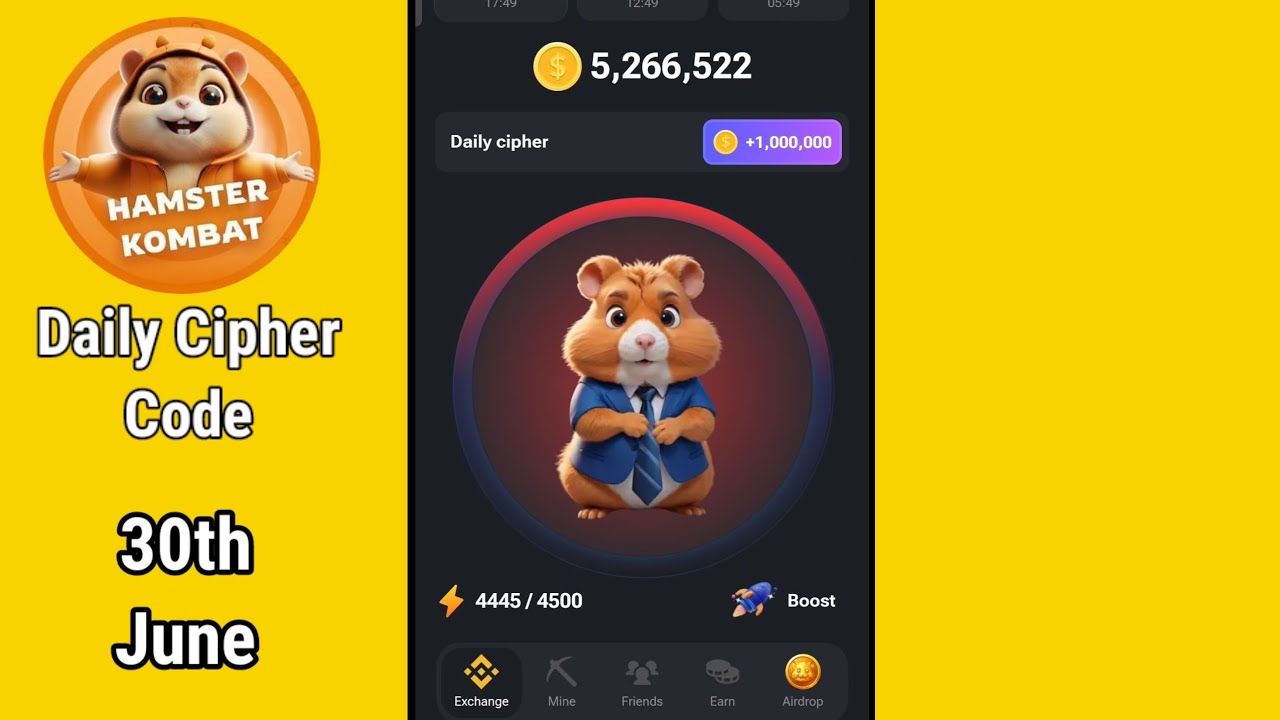 Hamster Kombat 30th June Daily Cipher Code Hamster Kombat 2024 - YouTube