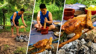 Delicious Roasted Chicken Cooked in the Jungle | The Primitive Outdoor Cooking