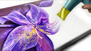 NEW TECHNIQUE - Double Bloom On ONE Canvas?! Giant Purple Flowers | AB Creative Tutorial