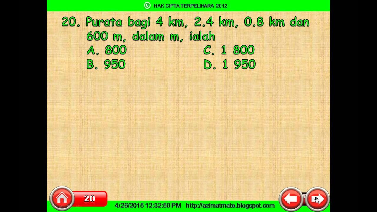 MATEMATIK UPSR : CONTOH SOALAN KERTAS 1 - YouTube