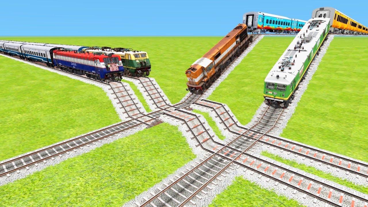 2 SPEEDY TRAINS JUMP FROM DANGEROUS RAMP TO DOUBLE SPEED BUMPS TRACKS🔺Train Simulator | TrainsFun