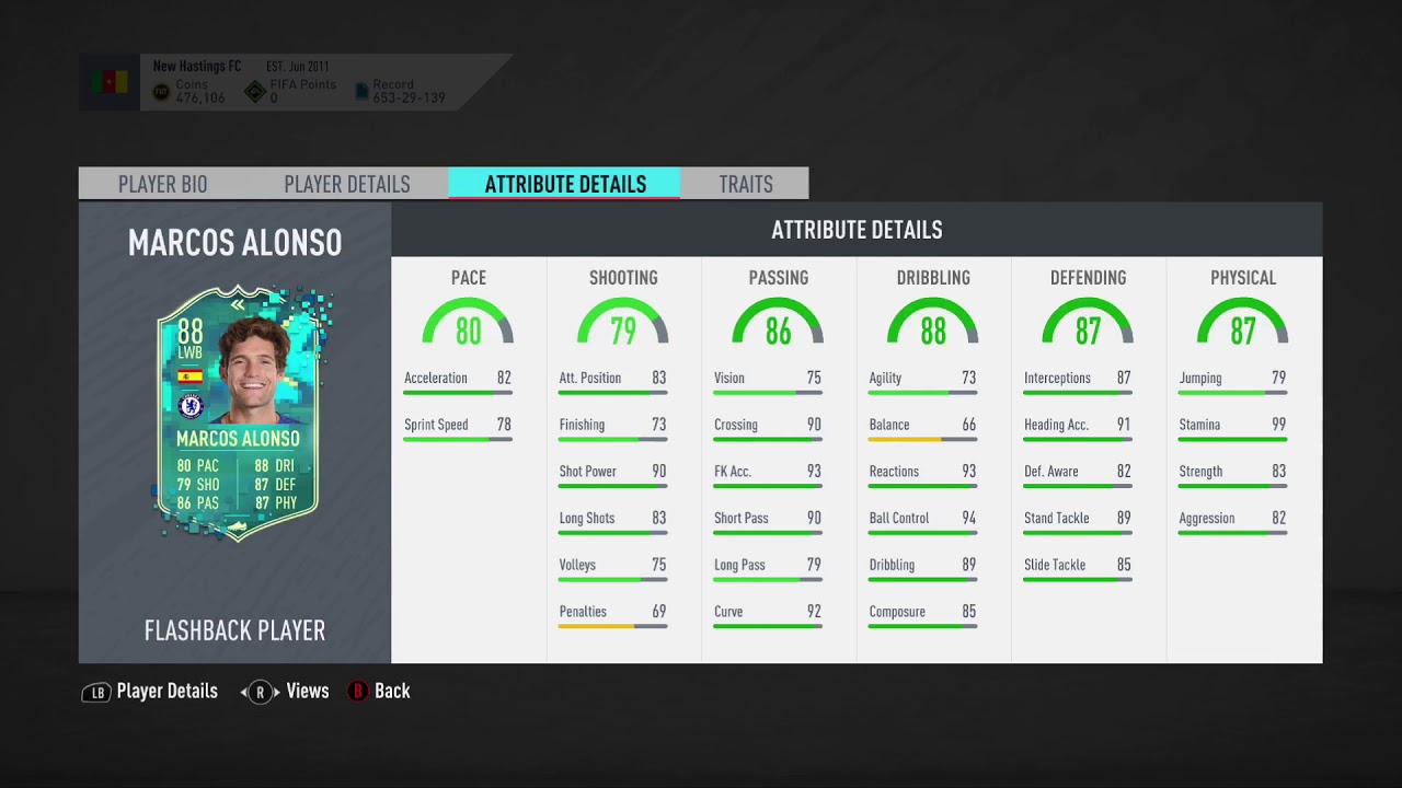 88 Marcos Alonso Flashback Player SBC FIFA 20 (Not complete)