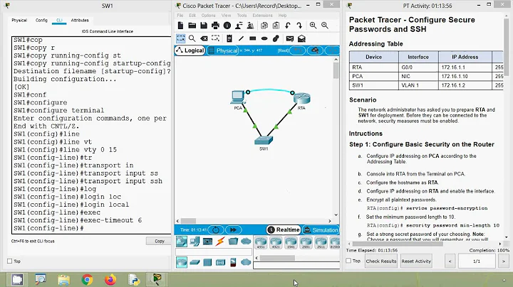 16.4.6 Packet Tracer - Configure Secure Passwords and SSH