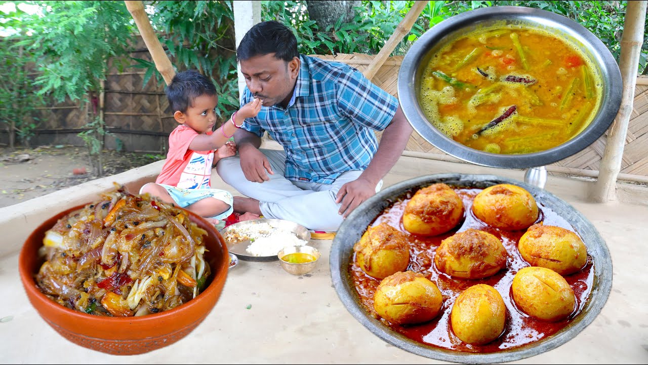 আজ দুপুরের মেনুতে তৈরী রসুন ভর্তা,ডাঁটা দিয়ে মুসুর ডাল ও ডিম কারি বুবলু নিজের হাতে বাবাকে খাইয়ে দিলো