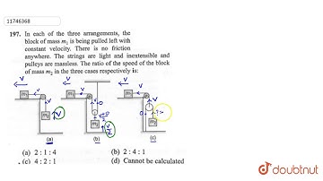In each of the three arrangements, the block of mass `m_(1)` is being pulled left with constant