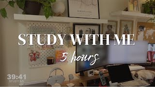 STUDY WITH ME FOR 5 HOURS | Fireplace Ambiance | 50/10 Pomodoro | Hara Studies