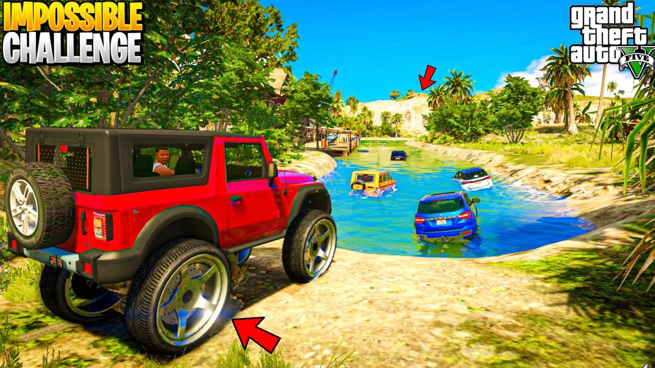 GTA 5: Monster Modified Indian SUV Cars Vs DEEP JUNGLE RIVER Cross