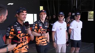 Checo Pérez, Valtteri Bottas, Lando Norris y Oscar Piastri Así fue el Fanzone en el GP de Barcelona