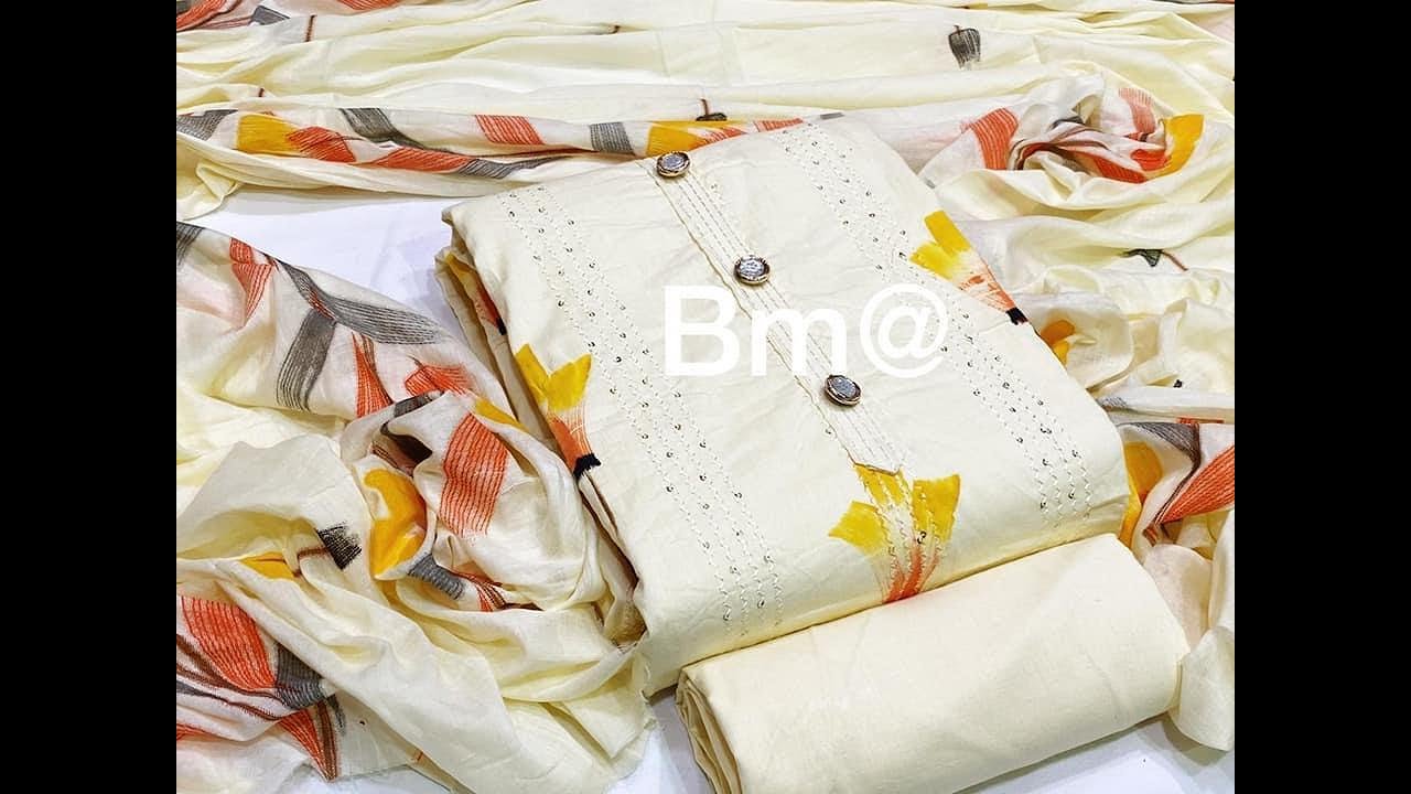 Cotton Print Embroidery dress material // unstitched material