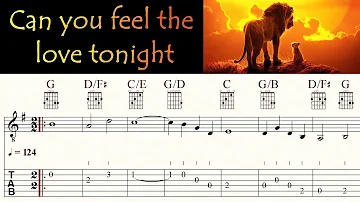 CAN YOU FEEL THE LOVE TONIGHT | ELTON JOHN | Lion King | Guitar Tutorial | TAB & Sheet Music