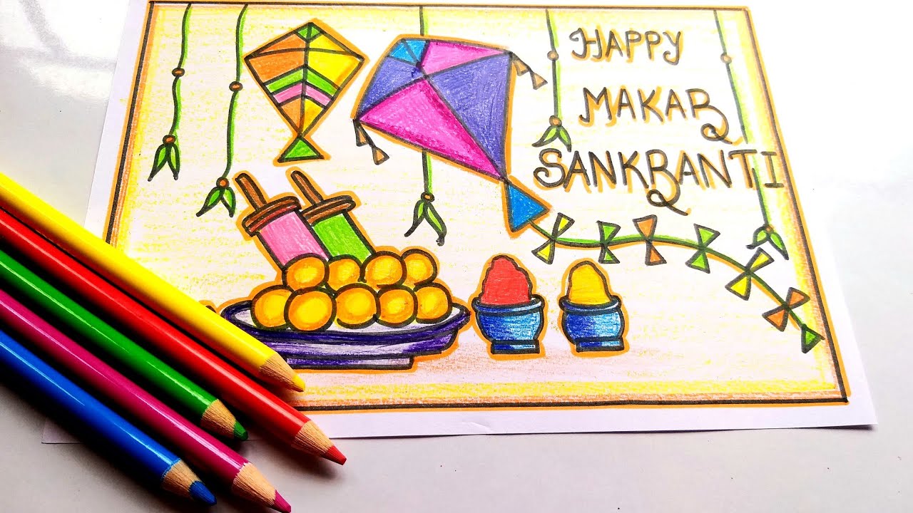 How to draw Makar Sankranti Drawing With Oil Pastels easy steps.. - YouTube