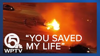 'You saved my life:' Man thanks bystanders after car fire on I-95 in Delray Beach