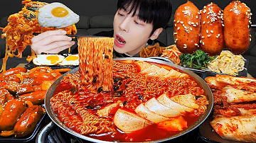 MUKBANG ASMR | SPICY FIRE NOODLES & FRIED EGG & SPAM & Kimchi KOREAN FOODS RECIPE !