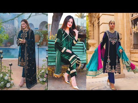 Latest Velvet Dress Designs 2023 , Winter Dresses Design , Simple Plain Velvet Dress