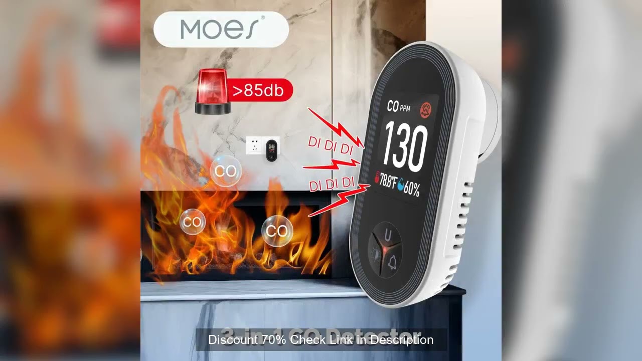 MOES Carbon Monoxide Detector Plug-in 3-in-1 Display with Temperature Humidity Sensor Built-in CO Mo