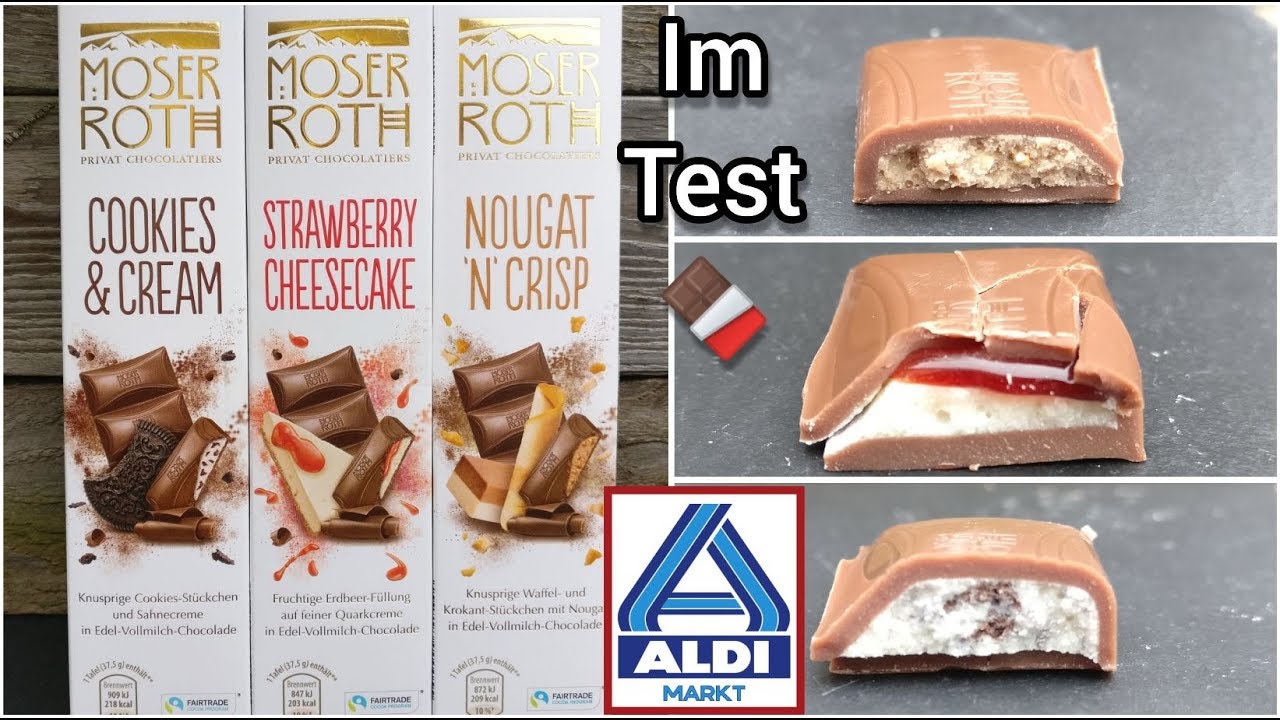 Moser Roth von Aldi in der Sorte Strawberry Cheesecake, Cookies Cream & Nougat Crisp