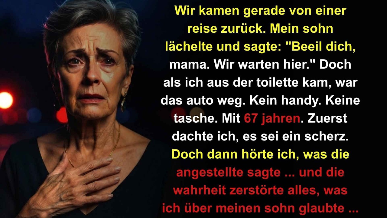 Als ich aus der Toilettentür trat, blieb mein Herz stehen. Der Parkplatz war leer. Mein Sohn hatte mich an der Tankstelle ausgesetzt – ohne Handy, ohne Geld, ohne Papiere. „Er sah erleichtert...