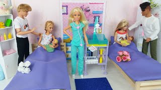 Two Barbie doll Two Ken two Baby Family Hospital Morning Routine. Life in a Dreamhouse.DIY House