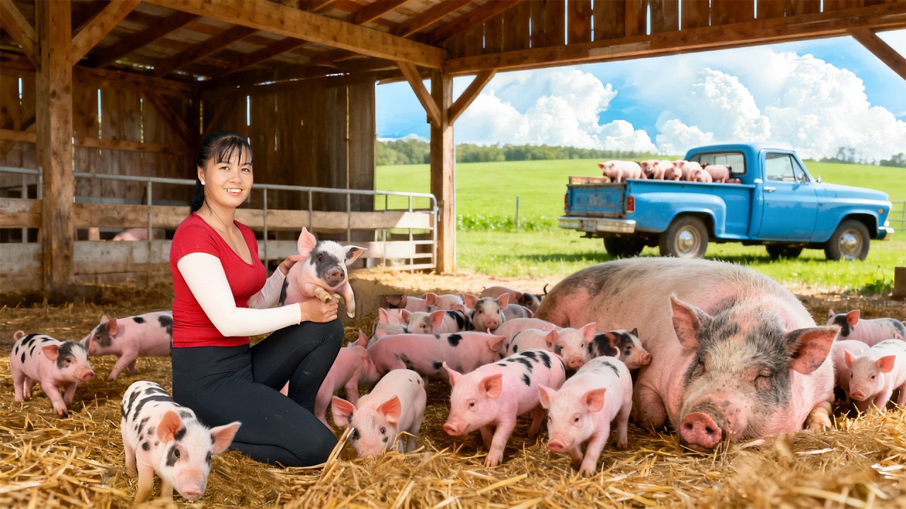 TIMELAPSE -- Harvesting 200Kg Giant Piglets, Go to Market Sell & Cooking Spicy Banana Soup