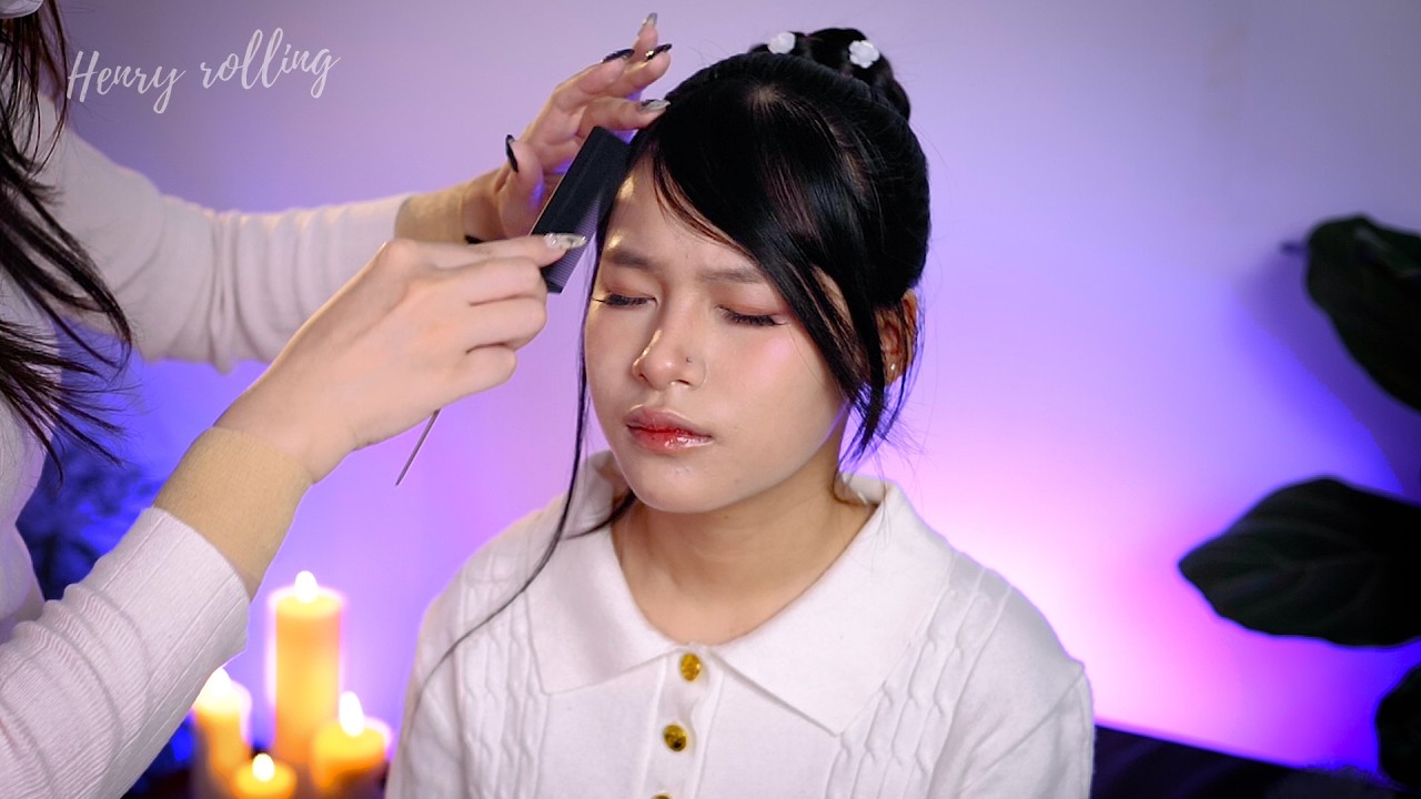 Asmr Perfectionist Romantic Half-Up Bubble Braid with Mini Floral Pins | Brushing, Wax, Braiding