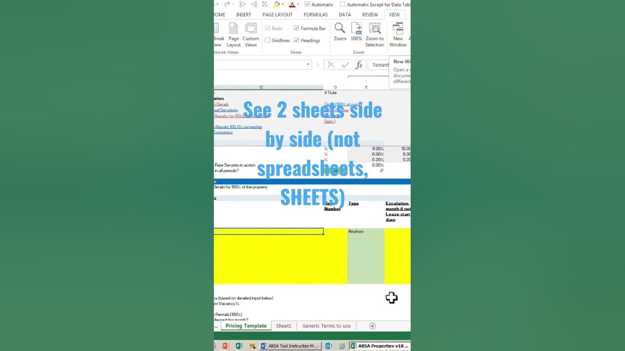Same spreadsheet 2 different sheets side by side youtube