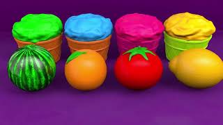 4 Color Play Doh Ice Cream Learn Colors with Fruits Squishy Ball Names Surprise Eggs for kids