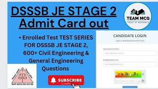 DSSSB JE ADMIT CARD OUT|DSSSB JE TEST SERIES|DSSSB JE STAGE-2 TEST SERIES| #teammcq DSSSB JE TIER 2