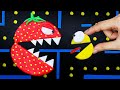 Strawberry Pacman Monster vs Crazy Ghost Battle | Game Pac-Man stop motion @Funny Pacman
