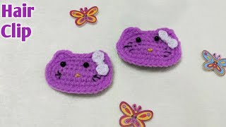 Crochet Kitty Hair clip / hairpin tutorial / Hindi / क्रोशिया से बुनये हेर पीन