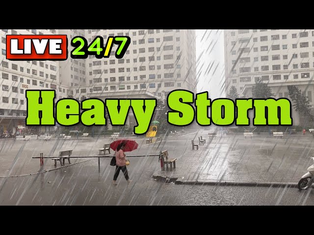 Heavy Raintorm Sounds - Continuous Rain and Thunder Sounds, Thunderstorm Rain for Sleeping, Relaxing class=