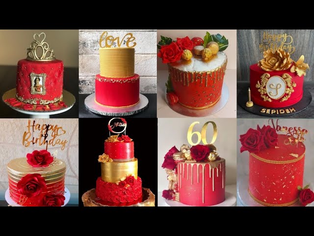 Gold & Red Cake Decoration Ideas For Anniversary/Birthday/Red And Gold Cake  Designs 2022 - Youtube