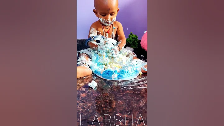 Harsha 1st birthday cake smash 😍 #youtube #trending #viral #youtubeshorts #funny #family #love