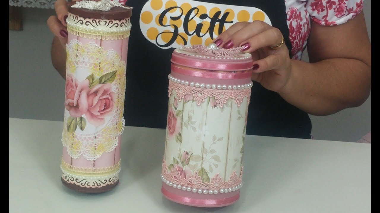 UAU!!!  Lata decorada com Papel e Renda  - ARTESANATO