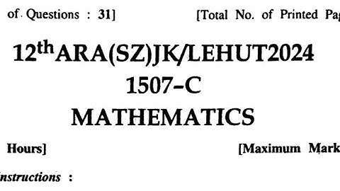 Class 12th JKBOSE 2024 Math Previous Year Question Paper