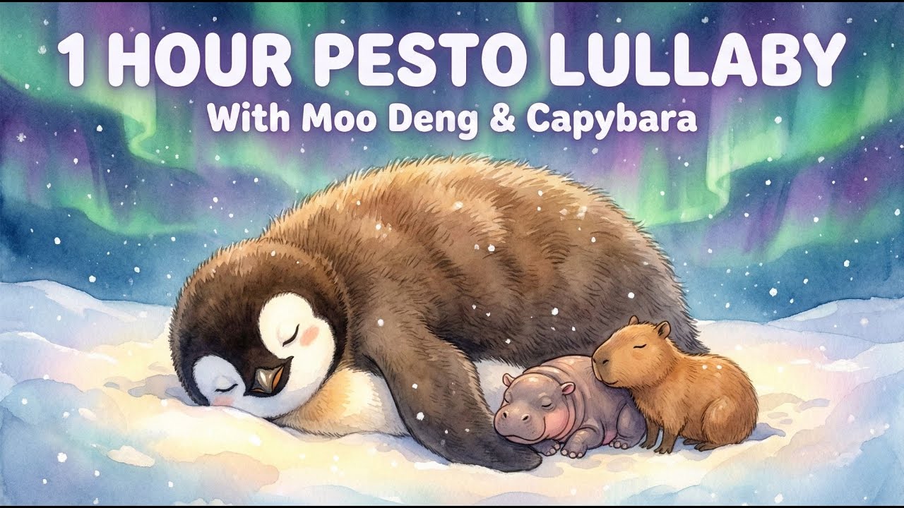 Pesto the Penguin Lullaby 💤 1 Hour Deep Sleep Music | Moo Deng & Capybara Friends (No Ads) 2026