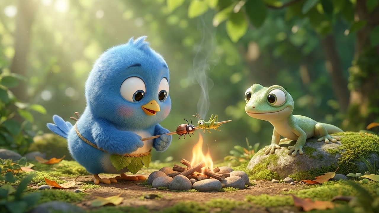 Blue Bird Builds Fire to Roast Crickets & Save Friend (Heartwarming Pixar-Style 3D Animation)