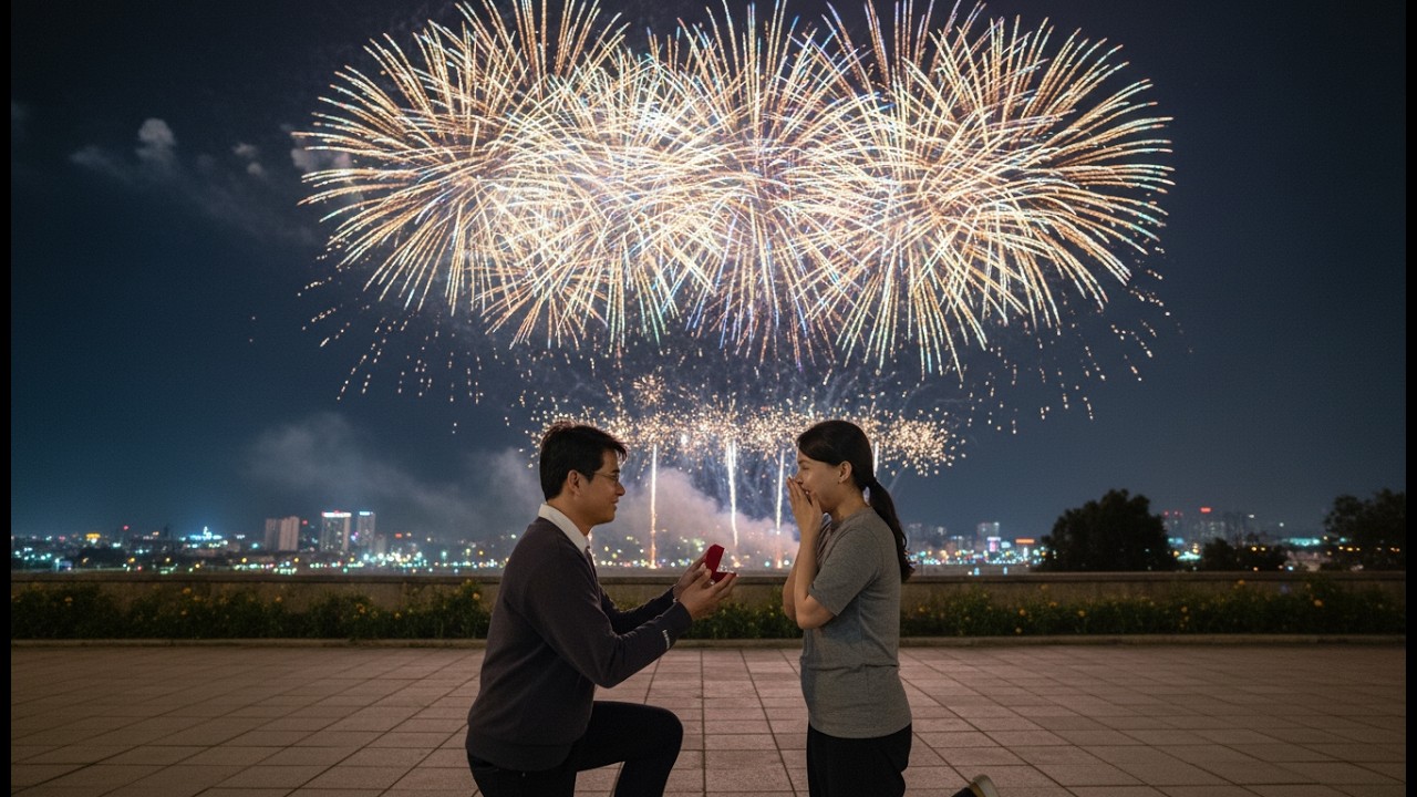 Романтическое предложение руки и сердца от Тоана и Диема под фейерверком в честь Лунного Нового г...