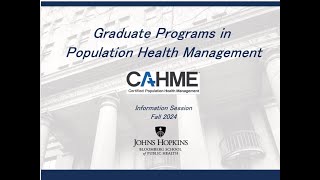 Graduate Programs in Population Health Management Fall 2024 Information Session