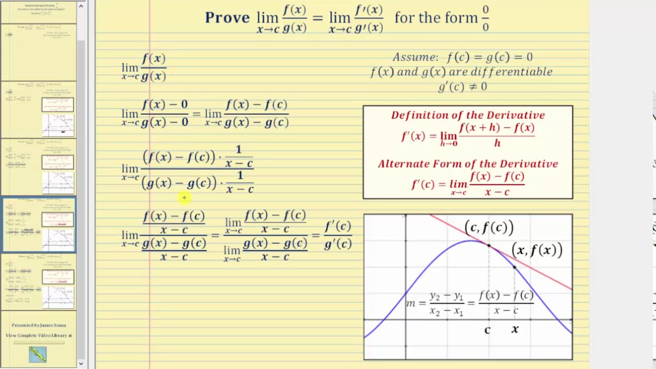 Partial Proof Of L Hopital S Rule Only Form 0 0 Youtube