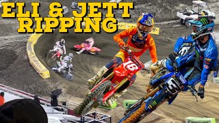 : Eli Tomac goes to BATTLE with the Lawrence Brothers! 2024 Foxboro Supercross 450 Main Event