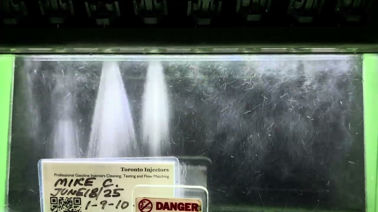 Bosch 2200cc injectors spray pattern test at Toronto Injectors 1-9-10-8
