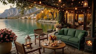 Autumn Café by the Lake 🍂 Relaxing Jazz Piano & Cozy Fire for Study
