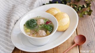 【365日のパンとスープ】さつまいもとブロッコリーの肉だんごスープ