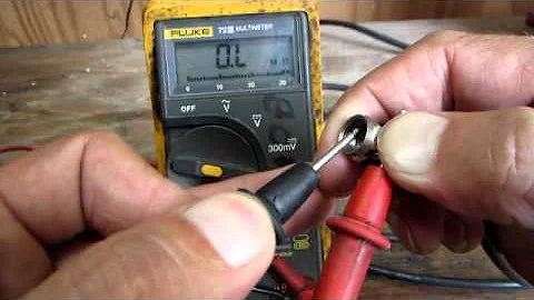Using a multimeter to check a coax cable.