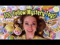 Unboxing 100 yellow only mystery toys lol mini brands lanky box treasure x etc