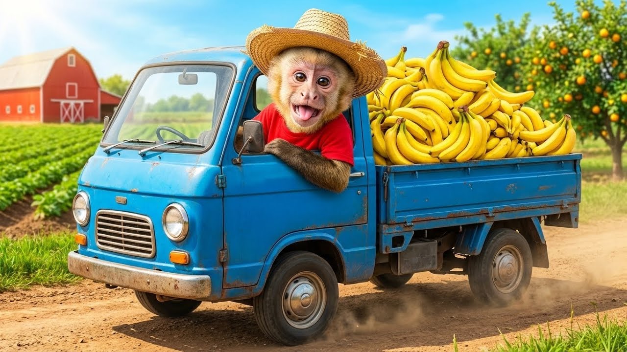 Banana Monkey’s Banana Harvest | Cute Monkey Rides a Truck!