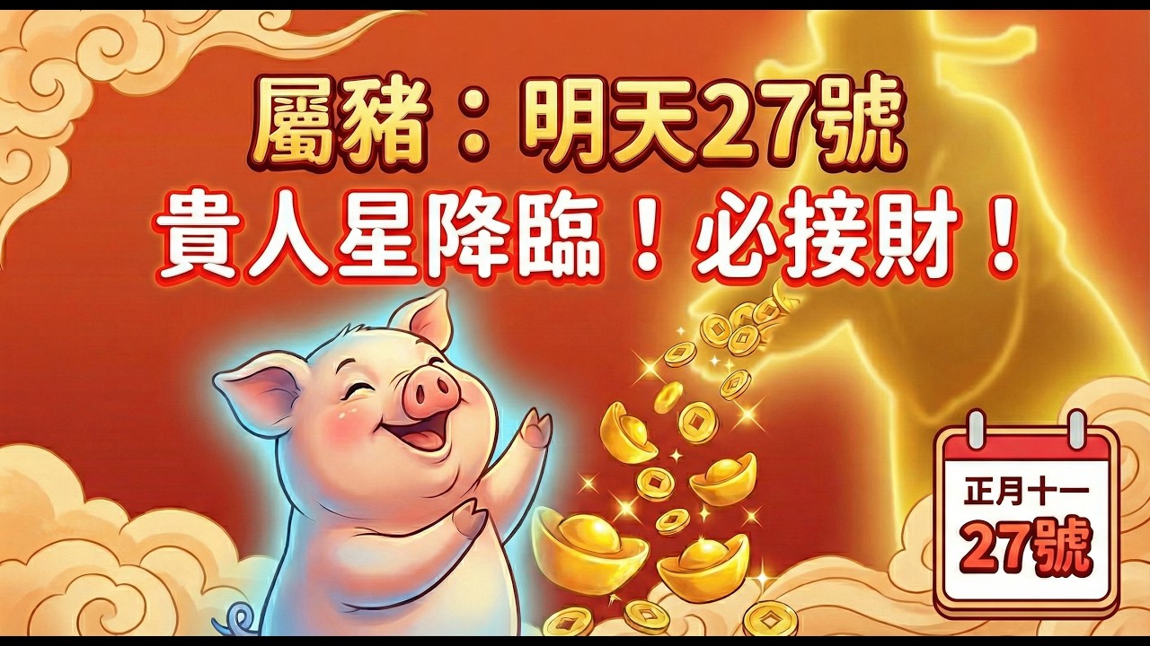 【生肖豬】恭喜！明天27號正月十一，貴人星降臨！屬豬人只要守住「這道關卡」，馬年財運擋都擋不住！#生肖豬2026運勢 #2026屬豬運勢 #財運 #貴人 #正月十一 #招財秘訣 #轉運 #風水佈局
