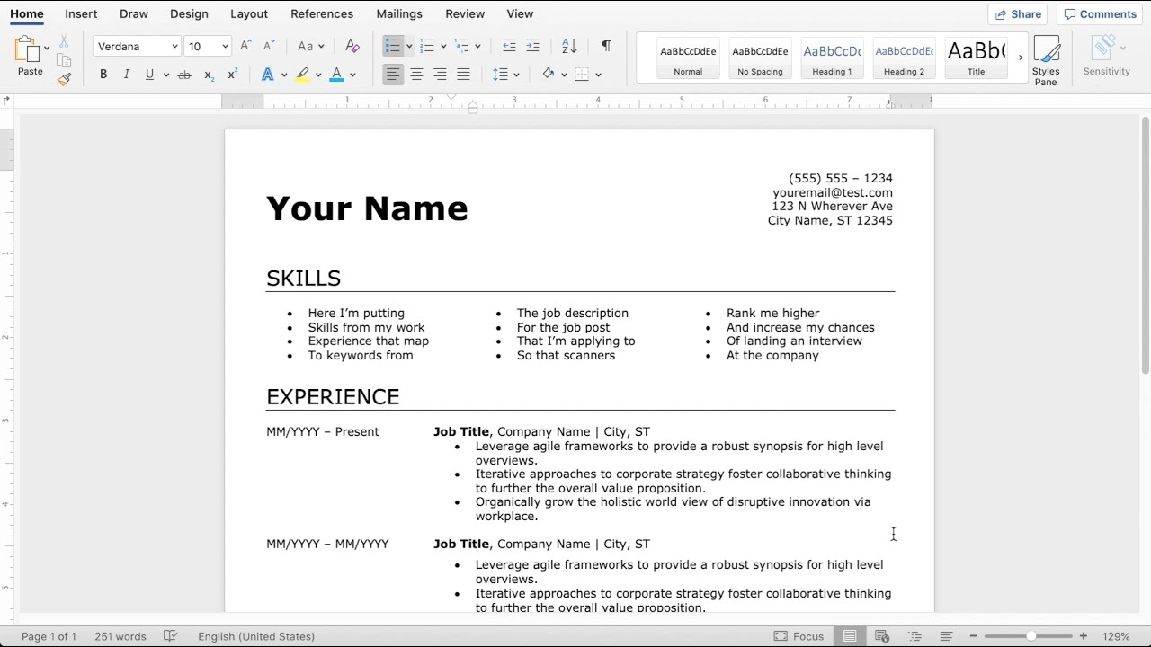 how to do resume on microsoft word