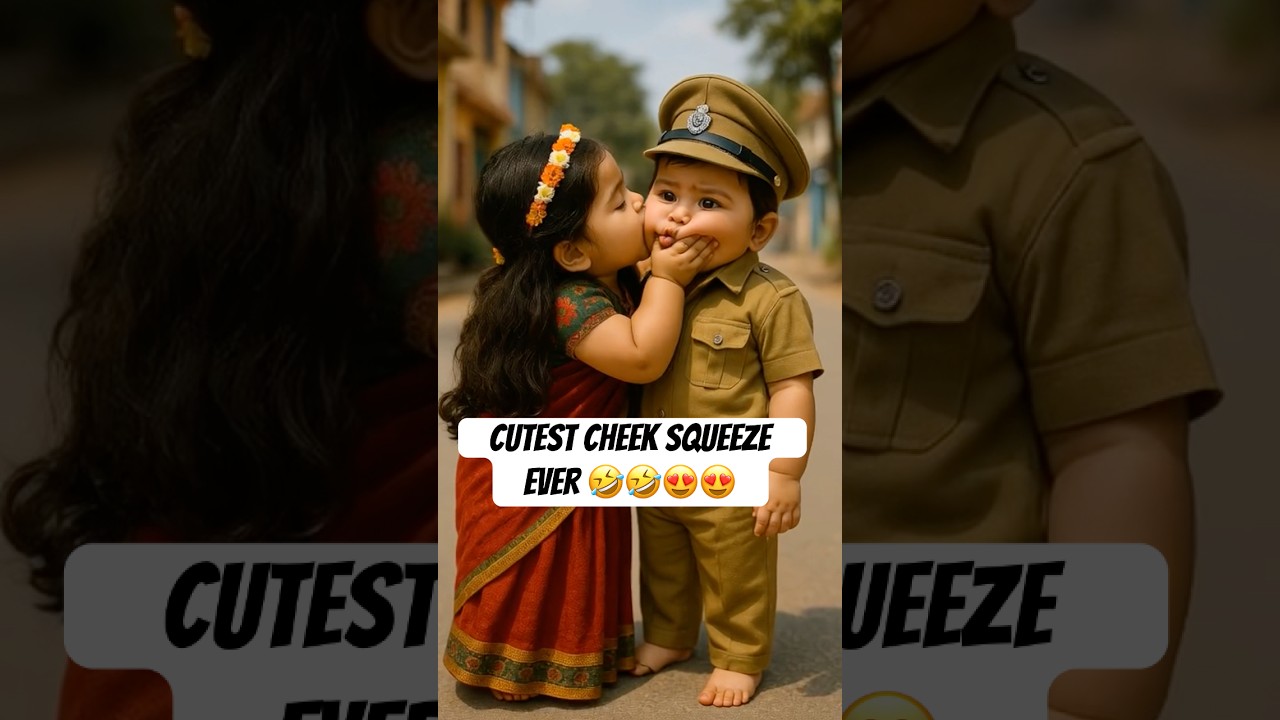 Baby Girl Squeezes Cheeks of Mini Cop – His Shocked Face is Priceless! 😍💐💕 